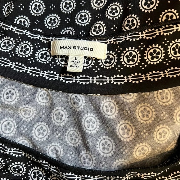 Max Studio Black And White Blouse Large Geometric Polka Dot Flowers Jersey Tank - Picture 5 of 5